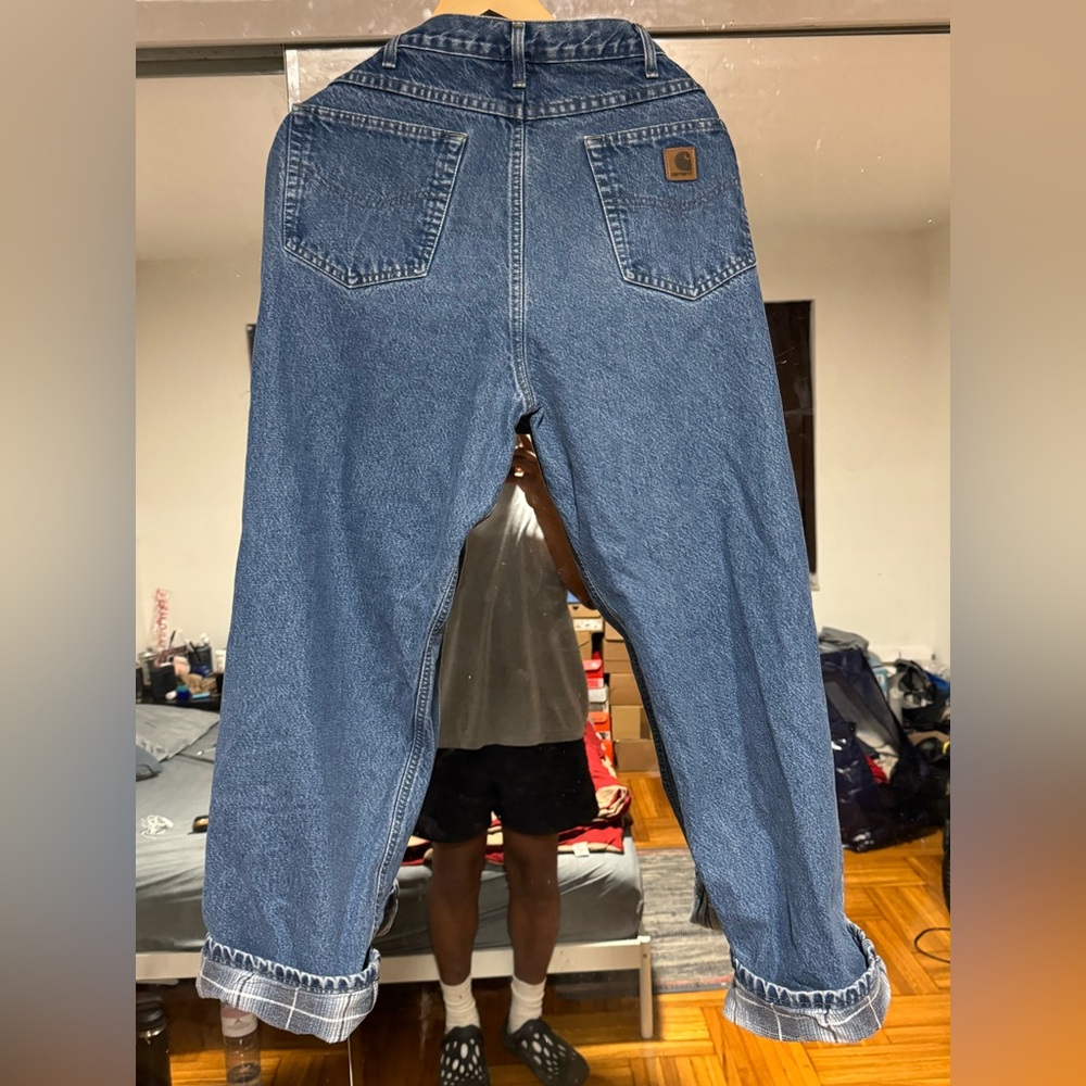Vintage Carhartt Union Made in USA Flannel Lined  Denim Blue Jeans 38 X 32